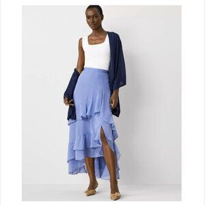 ANN TAYLOR Chiffon Ruffle Maxi Skirt In Colony Blue 6P